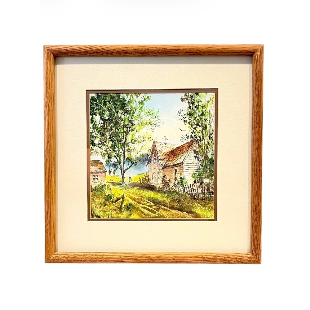 Mark Meisenholder Original Watercolor Ink Print Framed Rustic Cottage House Art